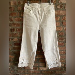 Pilcro cream wide leg denim with embroidery